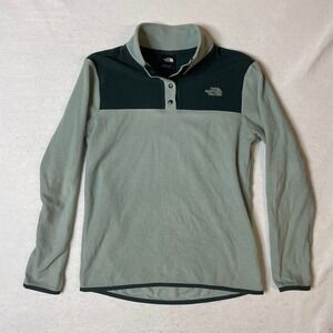 The North Face Womens‎ Fleece Pullover Size S Button Up Green Outdoors